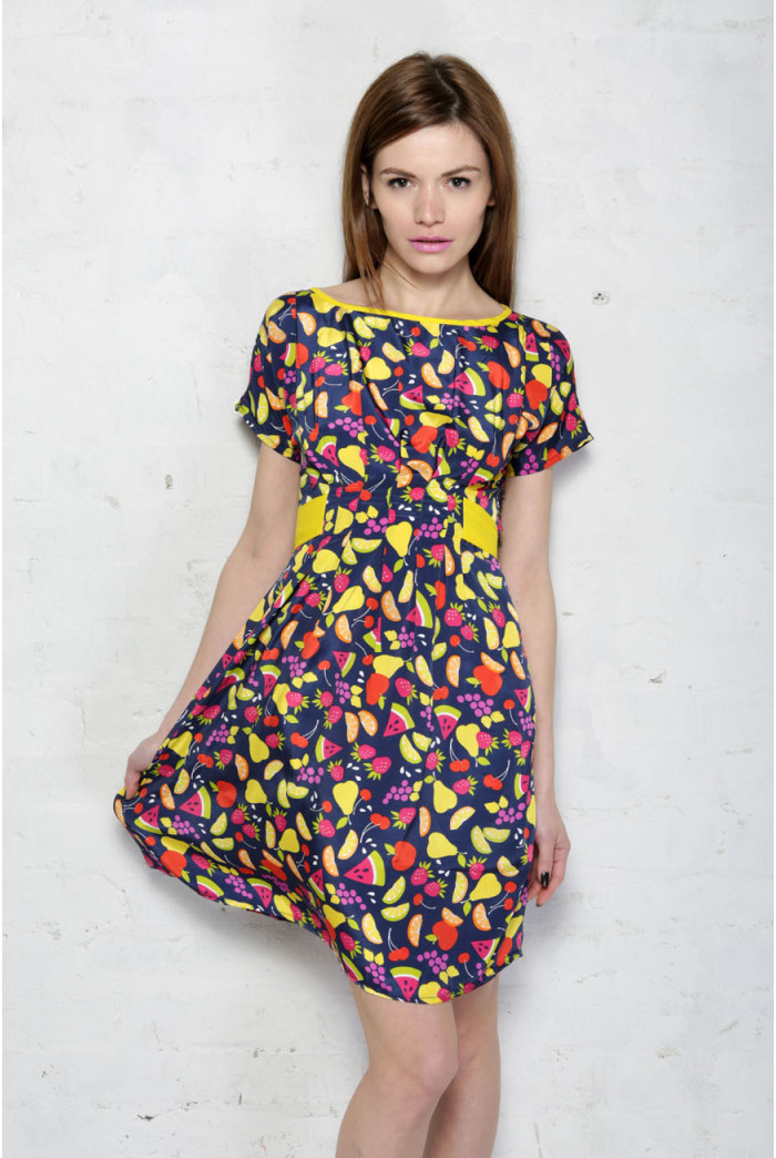 Rmv 1 Form >> Fruit Print Dress - Printed Tea Dress - Vintage Print Dress Rmv 1 Form >> Fruit Print Dress - Printed Tea Dress - Vintage Print Dress