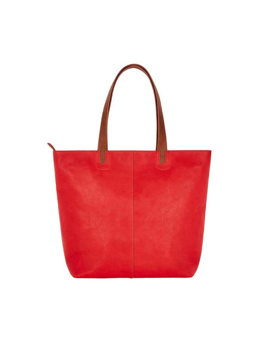 Red And Tan Shopper Bag - Large Tote Bag - Shoulder Handbag