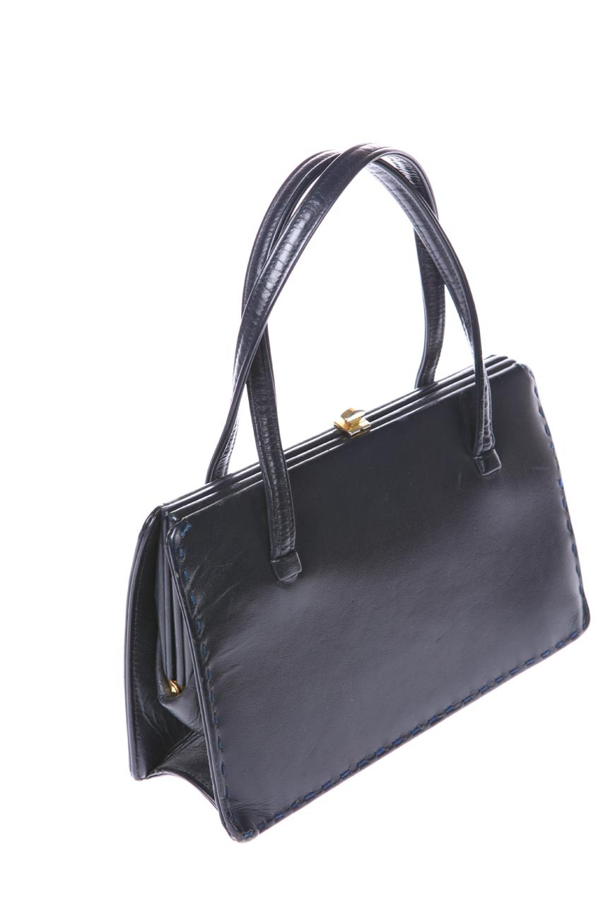 Vintage 1950s Handbag - Black Tote Bag