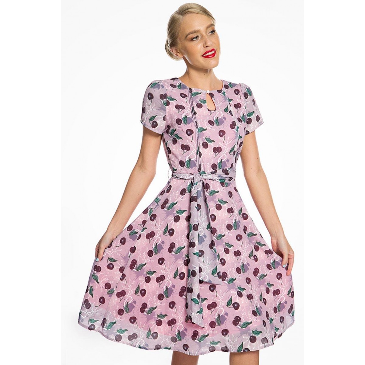 cherry print tea dress