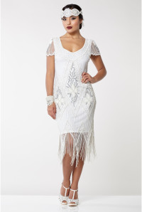 Gatsbylady Annette Fringe Flapper Dress in White