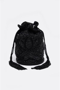 Black Beaded Bucket Bag