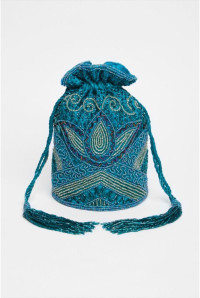 Beatrice Hand Embellished Bucket Bag in Teal