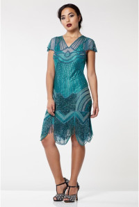 Beatrice Fringe Flapper Teal Dress