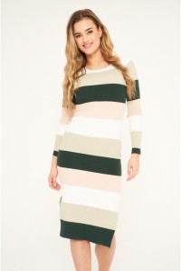 Striped Ribbed-Knit Green Multi Dress 1