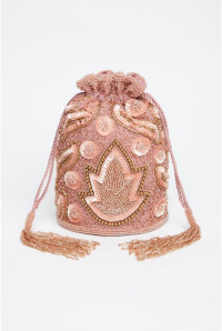 Hollywood Hand Embellished Bucket Bag in Rose