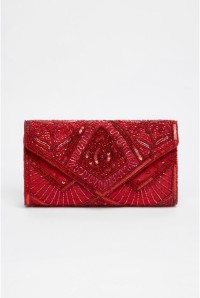 Scarlet Hand Embellished Clutch Bag in Red
