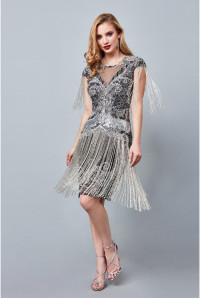 Sybill Fringe Flapper Black Dress