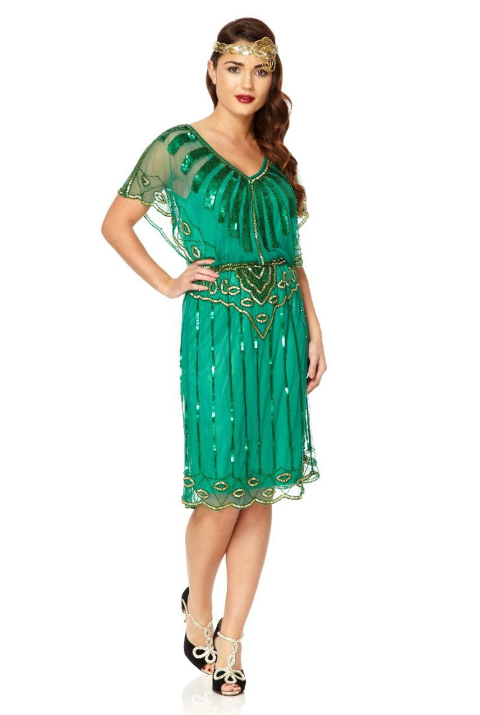 Emerald Green Angel Sleeve Flapper Dress