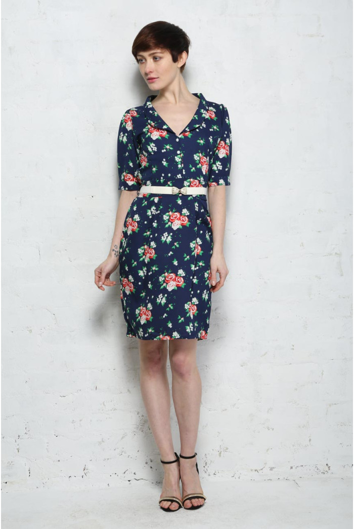 Trollied Dolly Navy Bouquet Dress