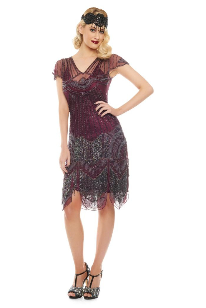 Beatrice Fringe Flapper Purple Plum Dress