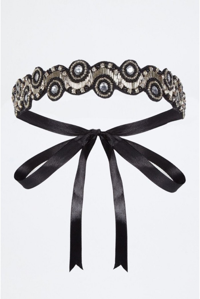 Eliza Flapper Headband in Black Silver