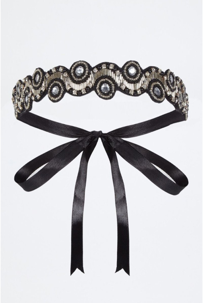 Eliza Flapper Headband in Black Silver