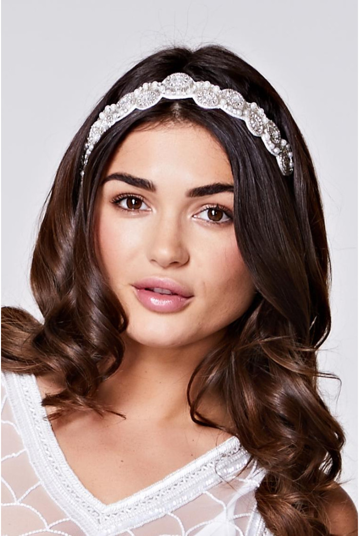 Eliza Flapper Headband in Cream Silver