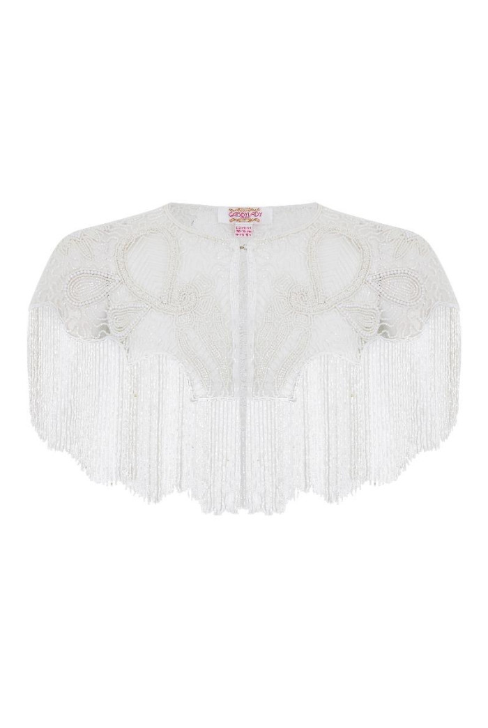 Suzi Hand Embellished Cape in White