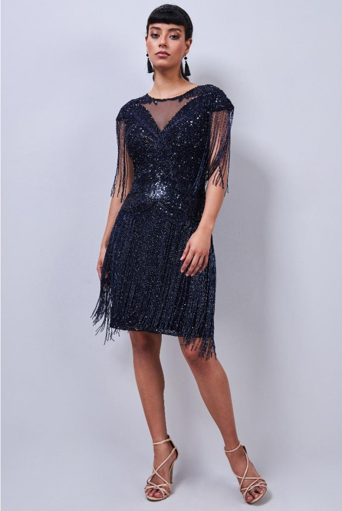 Sybill Fringe Flapper Navy Dress