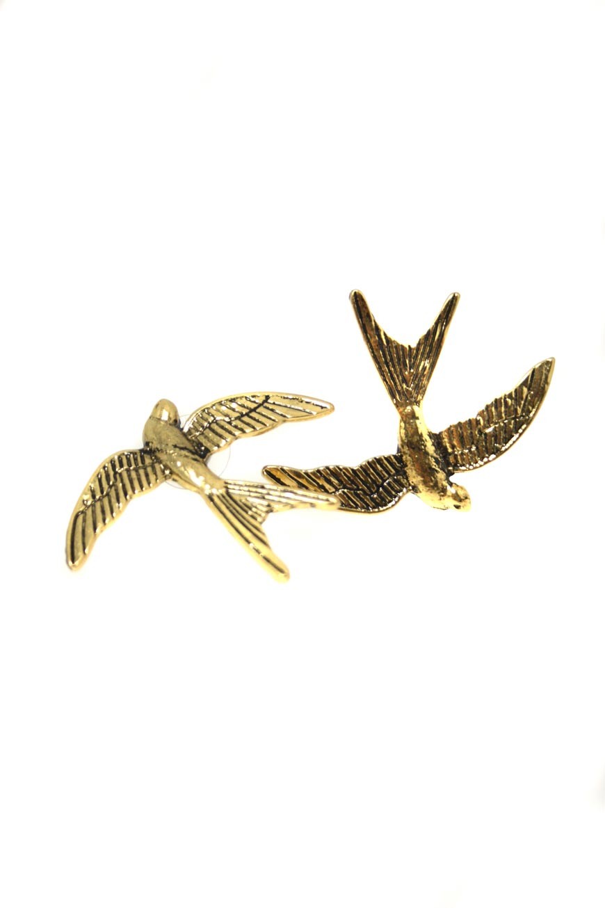 Gold Swallow Earrings - Vintage Style Earrings - Bird Earrings