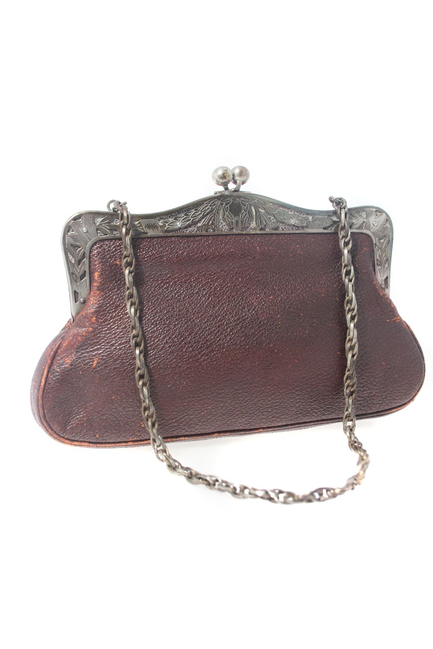 Vintage 1930s red handbag - retro evening bag - silver framed handbags