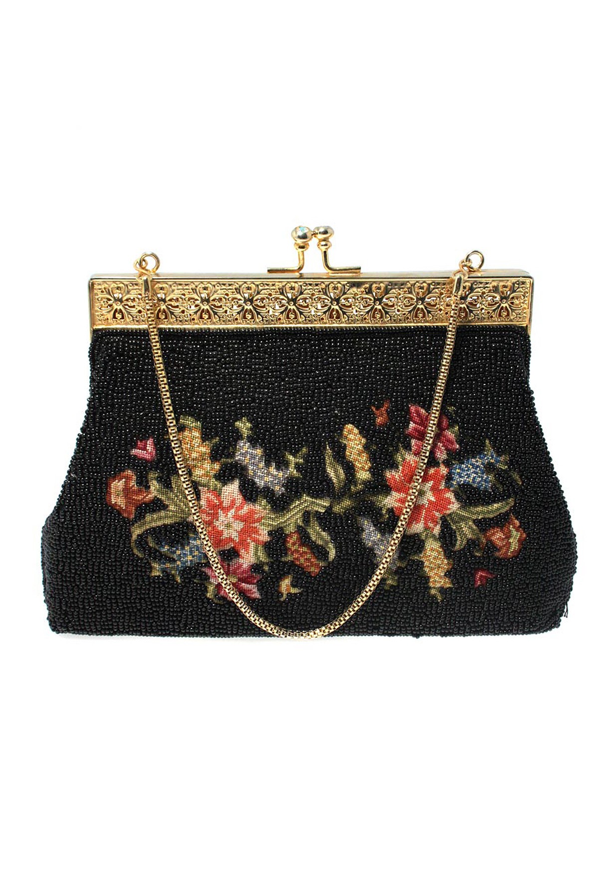 Vintage Floral Beaded Handbag - 1960s Tote Bag